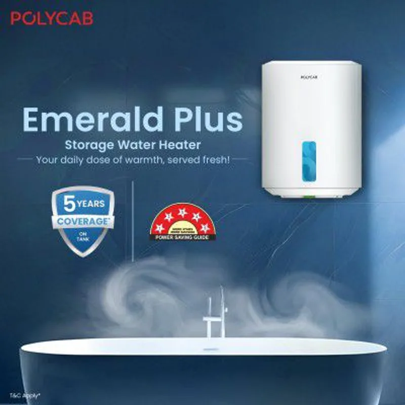 POLYCAB Emerald Plus 5-Star 10 Litre Water Heater (Geyser) | Free Connecting Pipe — 59% off on Amazon.in
