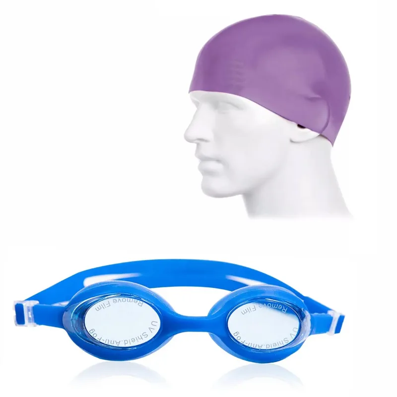 Protoner Swimming set combo with goggles, cap, nose & ear plugs (Blue Purple) — 86% off on Amazon.in