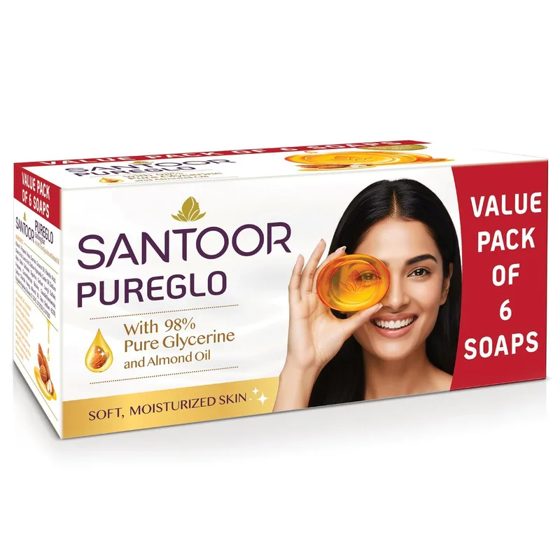 Santoor PureGlo Glycerine Soap with Almond Oil, 125g (Pack of 6) — 55% off on Amazon.in