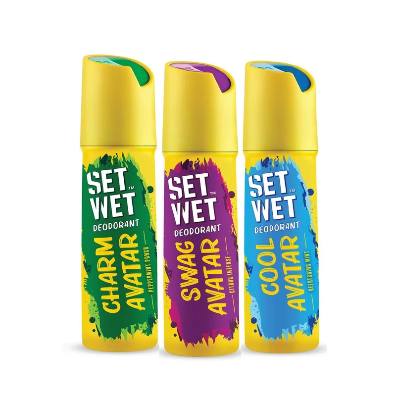 Set Wet Cool, Charm & Swag Avatar Deodorant & Body Spray Perfume For Men,Pack of 3,180 ml Each — 80% off on Amazon.in