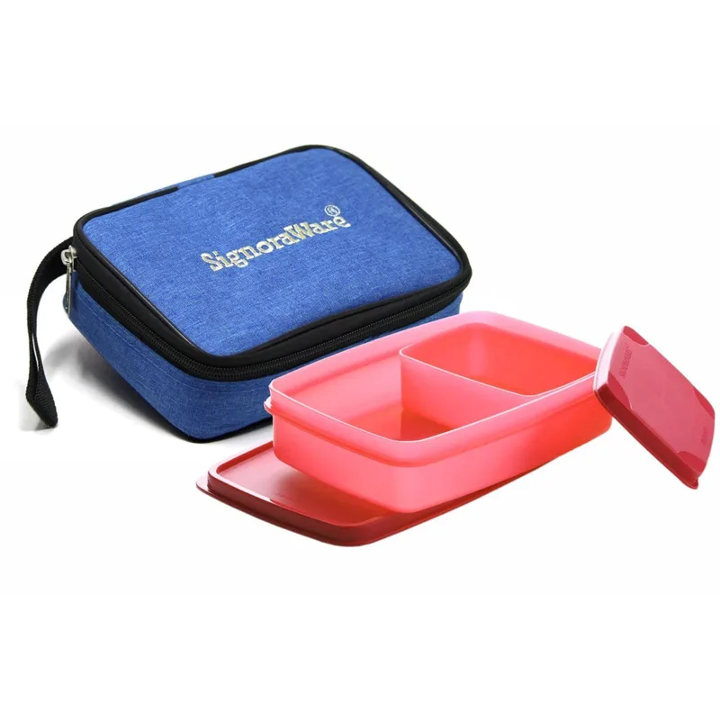 SignoraWare Compact Lunch Box Set of 2 With Zipered Bag (550ml+150ml, Rectangular, Red) — 53% off on Amazon.in