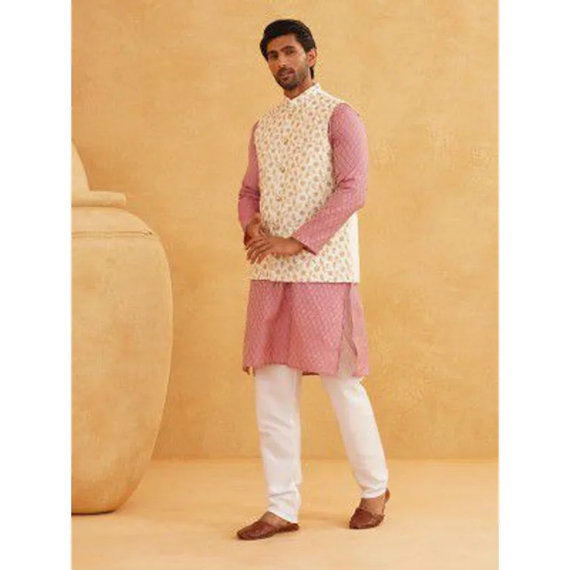 SOJANYA (Since 1958 Men's Ethnic Motifs Woven Design Silk Blend Kurta & Churidar With Nehru Jacket — 90% off on Amazon.in