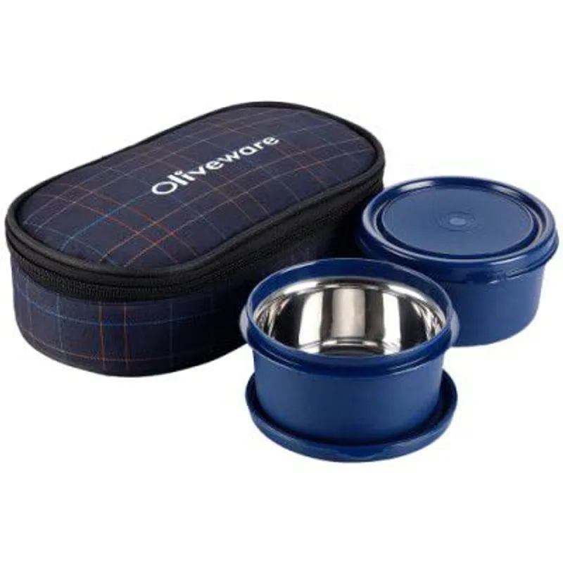SOPL-OLIVEWARE Deniz Lunch Box, 2 Inner Steel Containers (450 ml Each), (Blue) — 60% off on Amazon.in