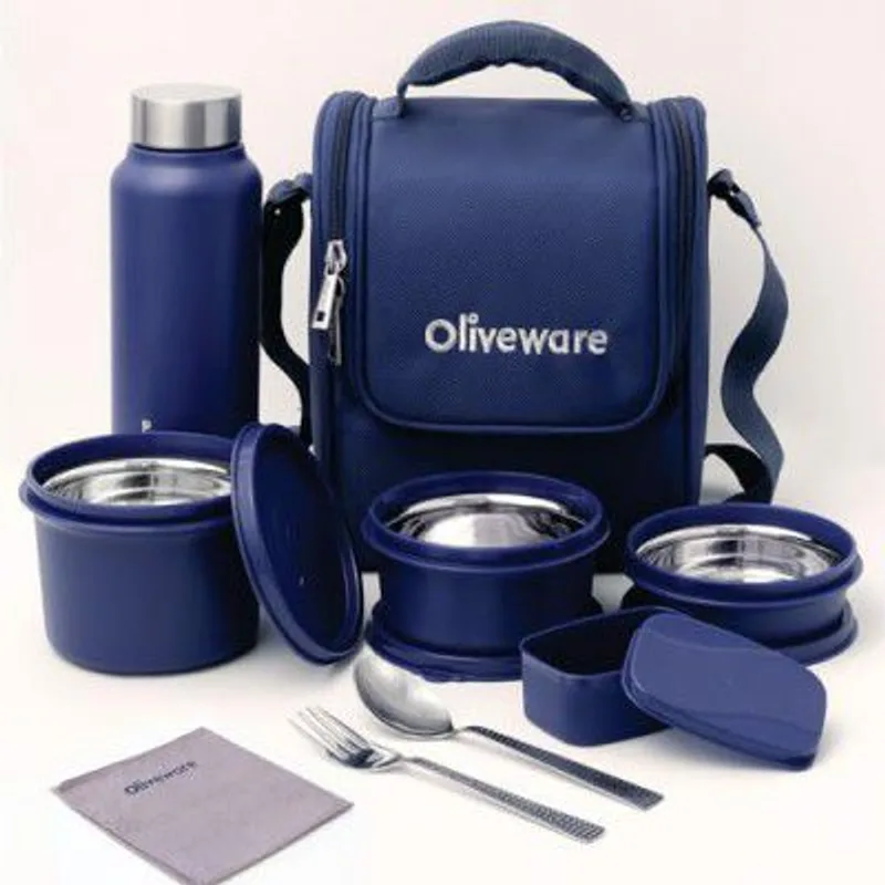 SOPL-OLIVEWARE Teso Pro Lunch Box with Steel Cutlery, 3 Microwave Safe Inside Steel Containers — 56% off on Amazon.in