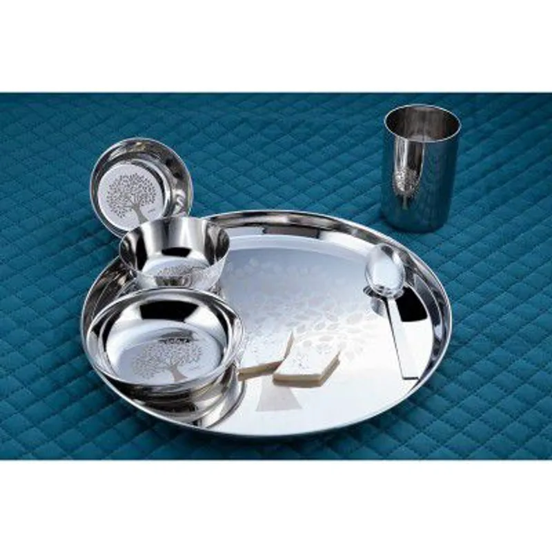 Steelcraft Premium Cookware Stainless Steel 6 Piece Dinner Serene Thali Laser Set – Serving Food Dishes Tableware Kitchen & Dining Tableware Perfect for Gifting, Silver, Set of 6 — 59% off on Amazon.in