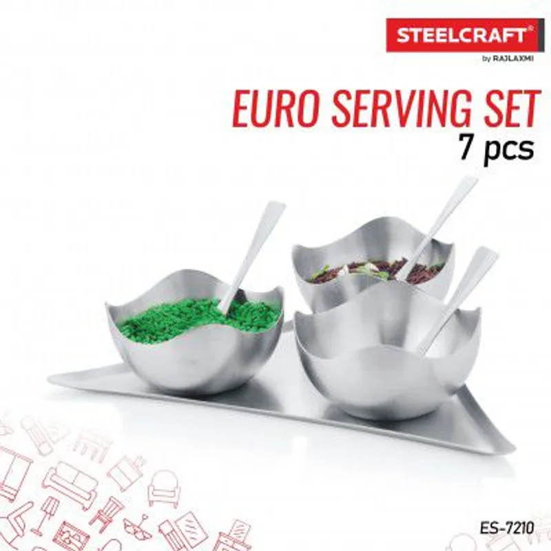 Steelcraft Premium Stainless Steel Euro Bowl 9 Pcs Set with Tray, Multipurpose Container Set, Useful for Home Kitchen Dining Table Restaurants Hotels Events (Silver, 210 ML Each) — 59% off on Amazon.in