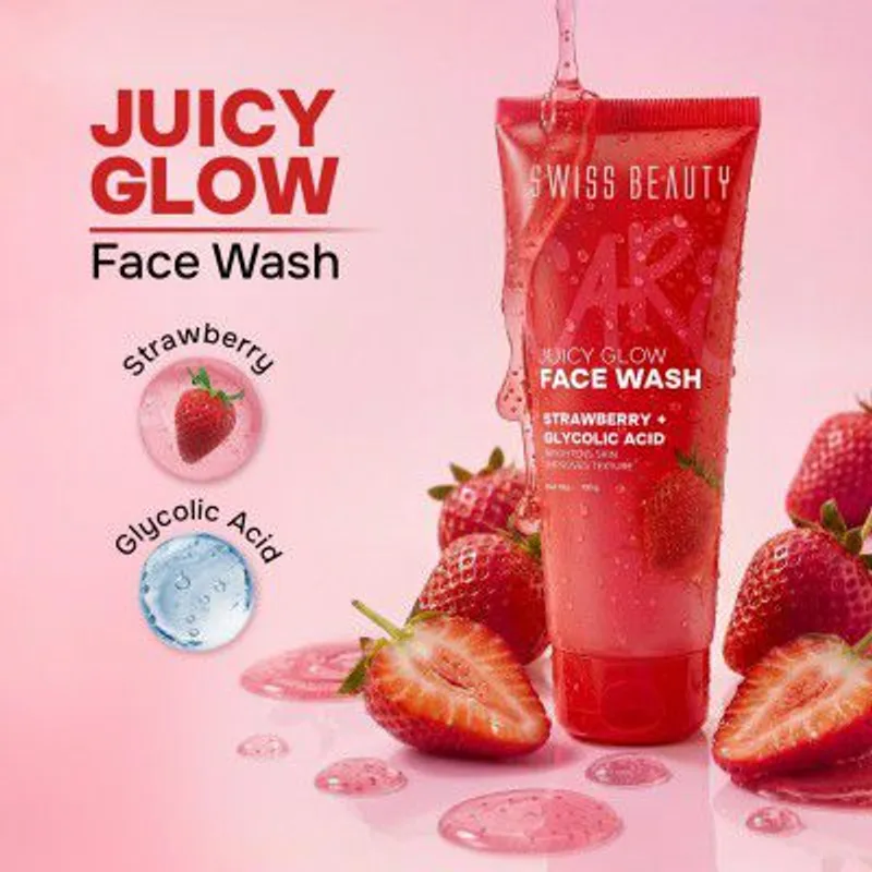 Swiss Beauty Care Juicy Glow Face Wash | Strawberry + Glycolic Acid - 100g — 50% off on Amazon.in