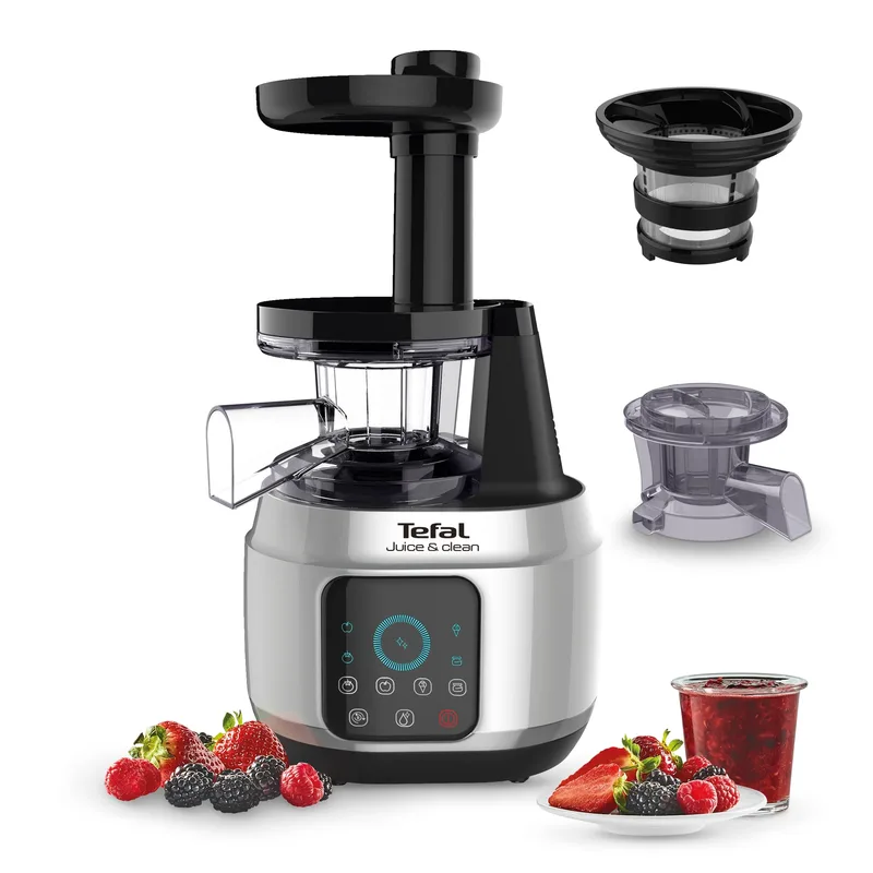 Tefal Juice & Clean slow juicer, Fruit and Vegetable Juice Extractor, Vitamin Juice, Cold Press, 150 W, 42 to 70 RPM, Fresh Fruit Juice, Jam, Sorbet, Automatic Cleaning 2 years warranty — 32% off on Amazon.in