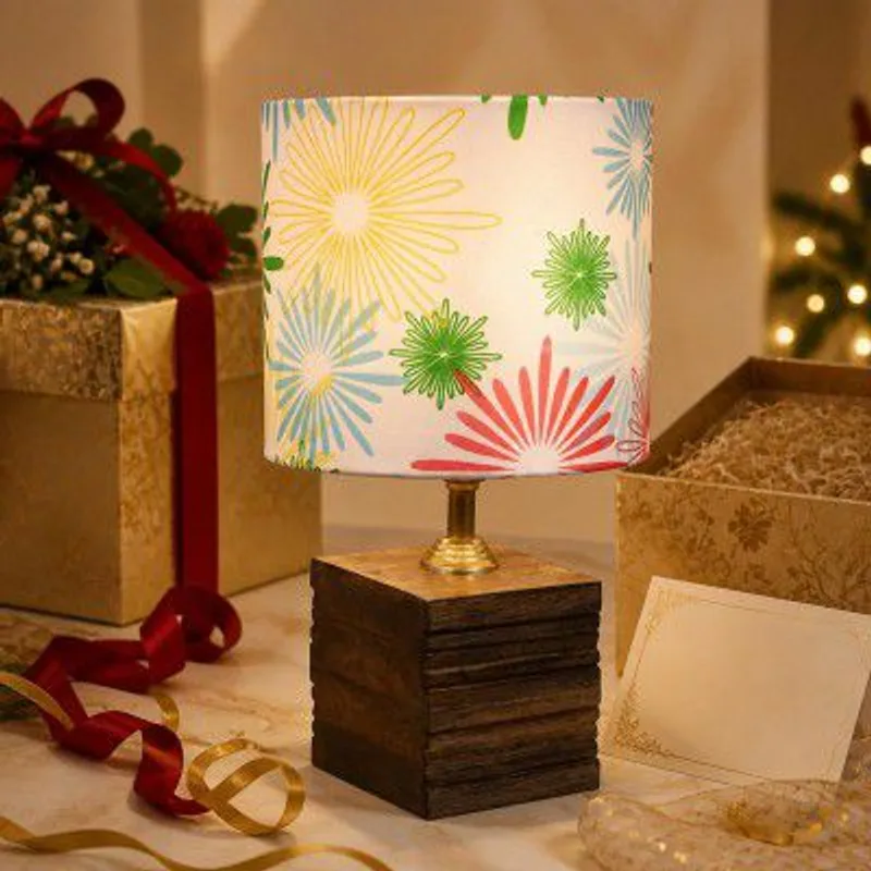 tu casa Bedside Table Lamp Wooden Base Floral Shade Warm Light 12" — 77% off on Amazon.in