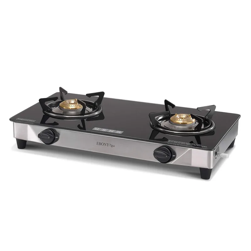 Usha Ebony Neo GS 2003 Stainless Steel Manual Ignition Thick Toughened Glass Top 2 Burner Gas Stove (Black) — 38% off on Amazon.in