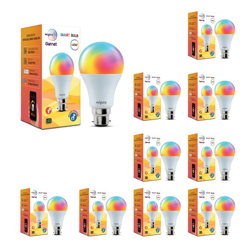 wipro 14 Watt B22 WiFi Smart LED Bulb with Music Sync | Pack of 10 — 90% off on Amazon.in