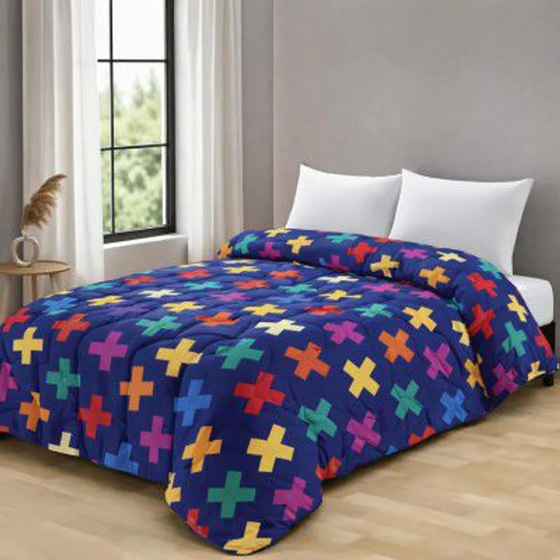 Zinnia Ultra Soft Microfibre Printed Comforter | (Print - Shapes) (Erin Navy and Bright Blue) — 81% off on Amazon.in
