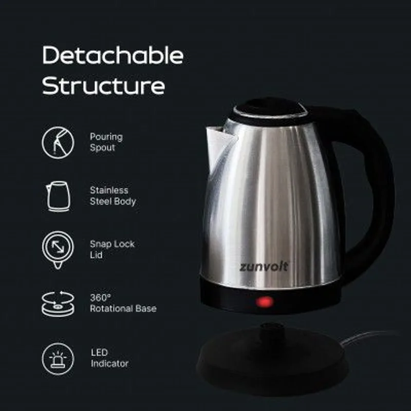 ZunVolt 1.5 Litre Electric Kettle Auto Shut Off Function (Black & SS, 1500 Watts) — 45% off on Amazon.in